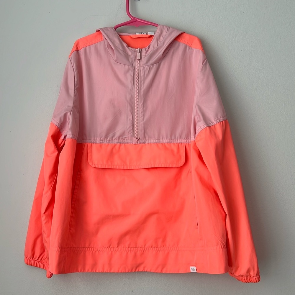 GAP Kids Girls Windbreaker Pullover Coloblock Blush Neon Salmon M (8) - Picture 3 of 9